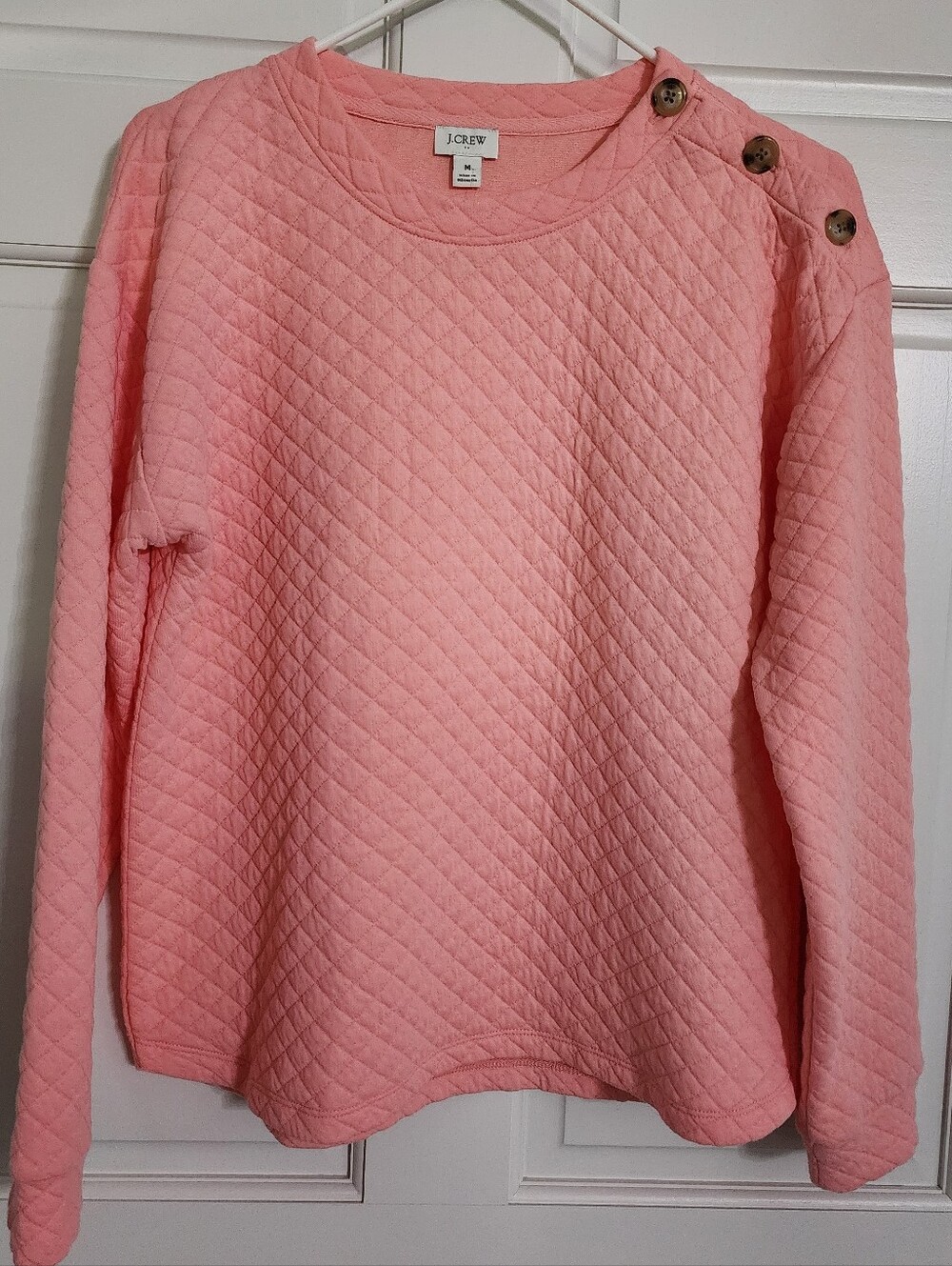 J. Crew Coral Peach Diamond Quilted Button Shoulder Pullover NWT Medium